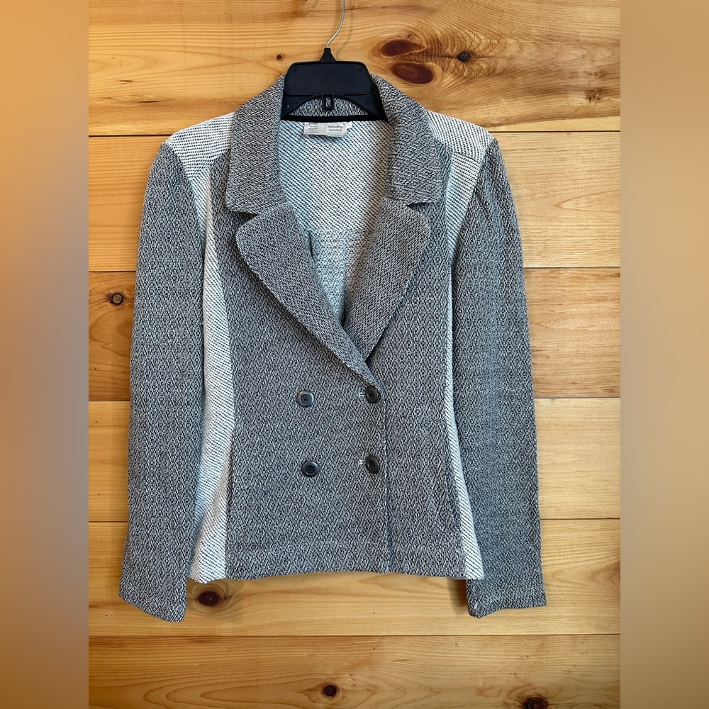 Saturday Sunday Anthropologie Knit Sweater Womens Med Gray White Button Up